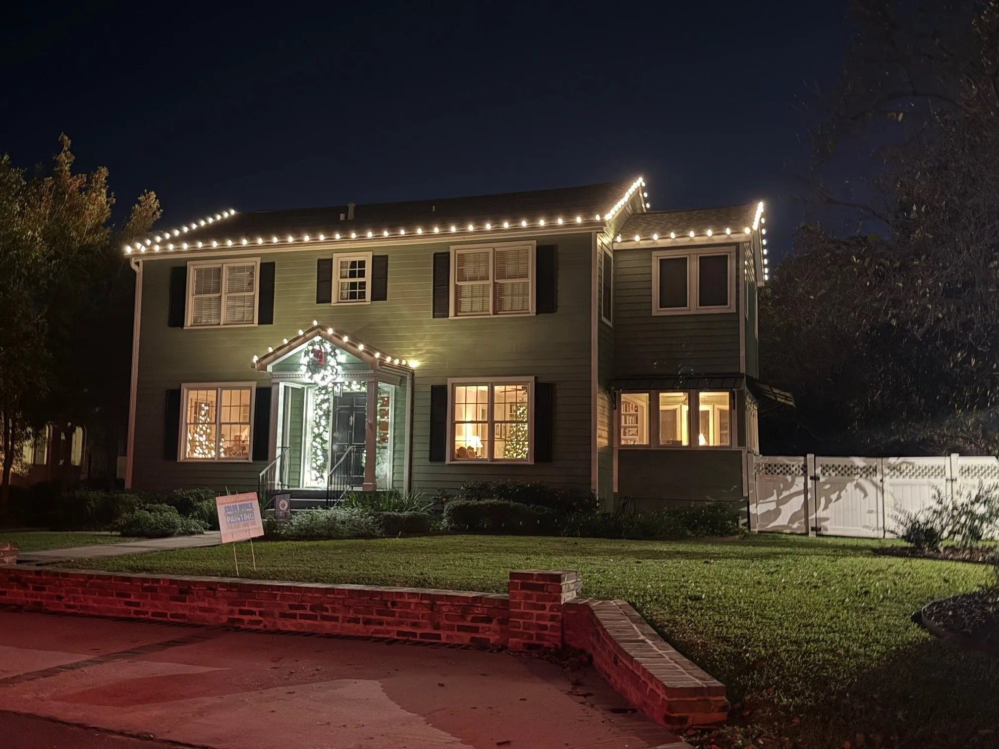 Professional Christmas roofline lighting on Fairfield County residence